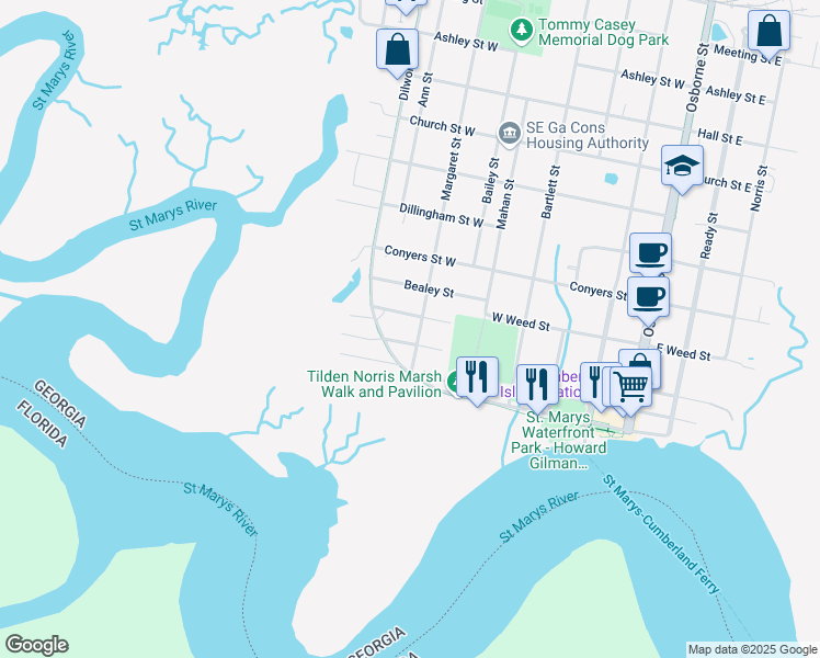 map of restaurants, bars, coffee shops, grocery stores, and more near 111 Margaret Street in Saint Marys