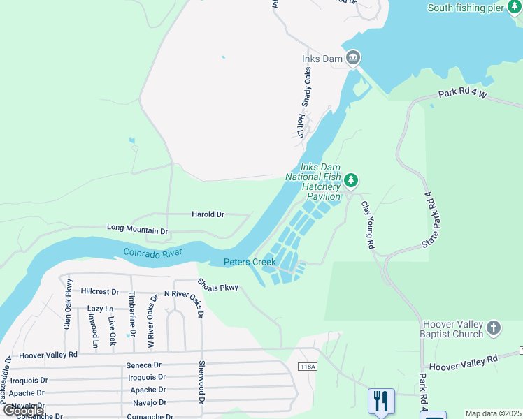 map of restaurants, bars, coffee shops, grocery stores, and more near 1246 Long Mountain Drive in Burnet