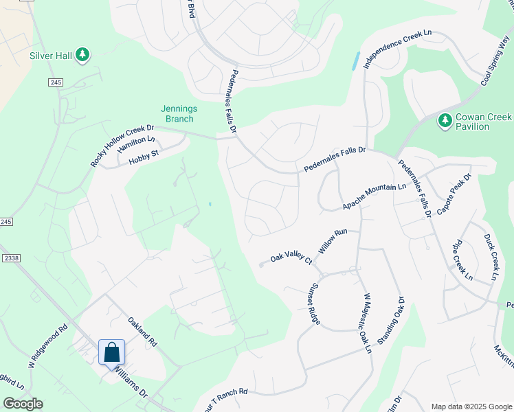 map of restaurants, bars, coffee shops, grocery stores, and more near 213 Kickapoo Creek Lane in Georgetown