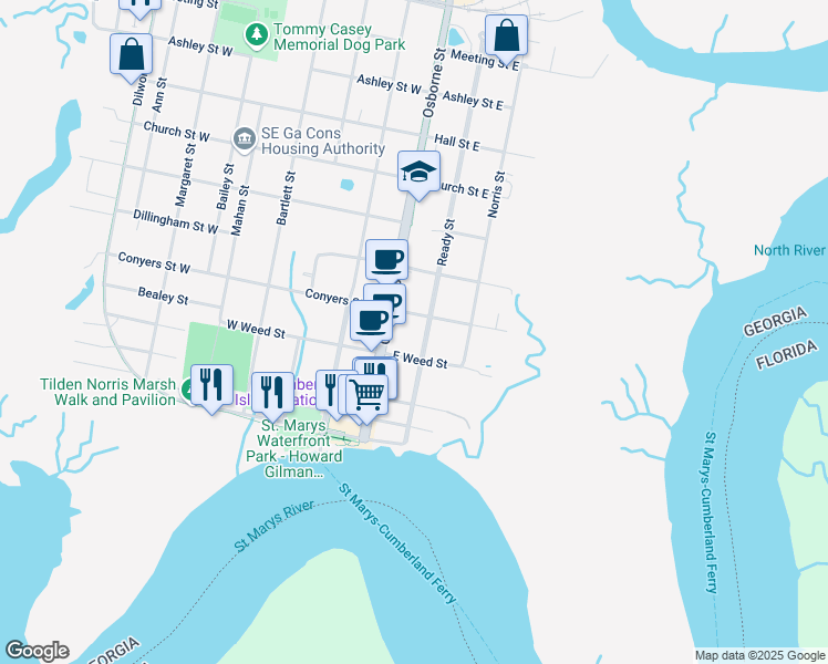 map of restaurants, bars, coffee shops, grocery stores, and more near 105 Conyers Street East in St. Marys