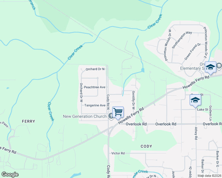 map of restaurants, bars, coffee shops, grocery stores, and more near 1716-1744 Cody Road North in Mobile