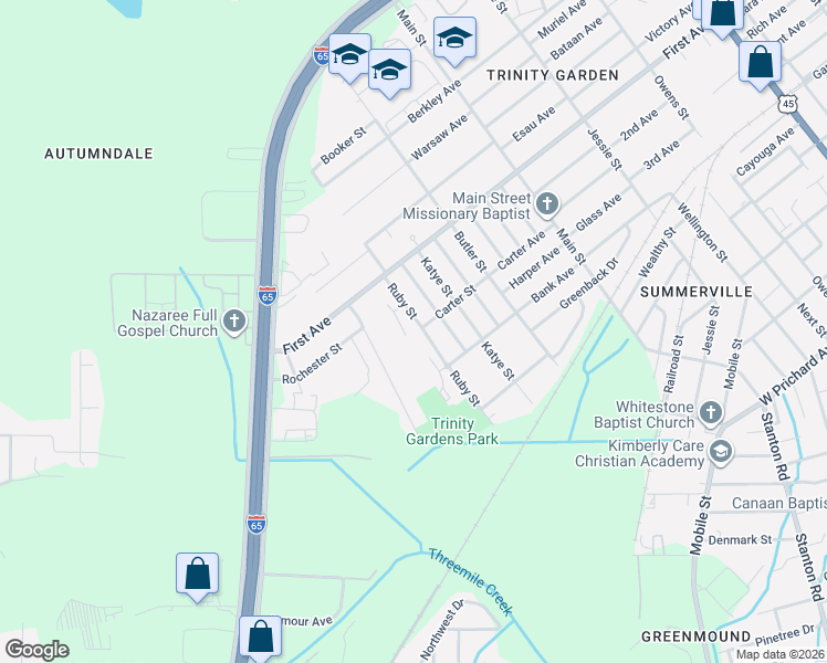 map of restaurants, bars, coffee shops, grocery stores, and more near 1704 Richardson Way in Mobile