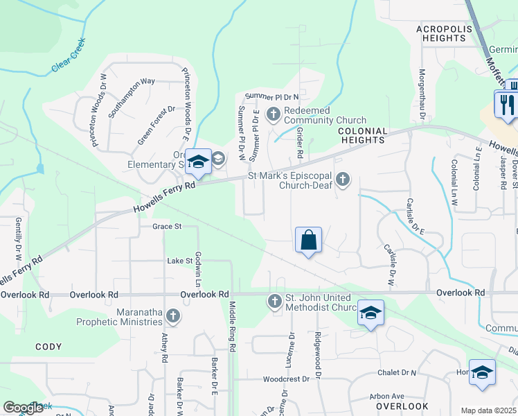 map of restaurants, bars, coffee shops, grocery stores, and more near 1713 Tew Drive in Mobile
