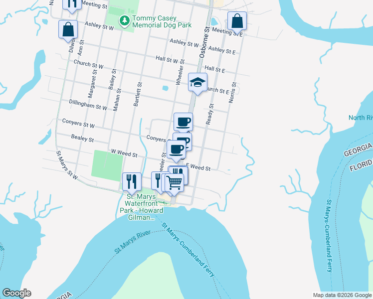 map of restaurants, bars, coffee shops, grocery stores, and more near 314 Osborne Street in St. Marys