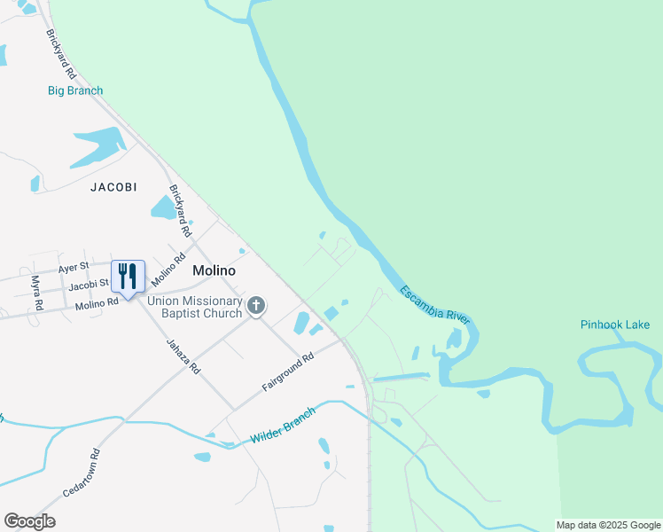 map of restaurants, bars, coffee shops, grocery stores, and more near 1012 Daffin Road in Molino