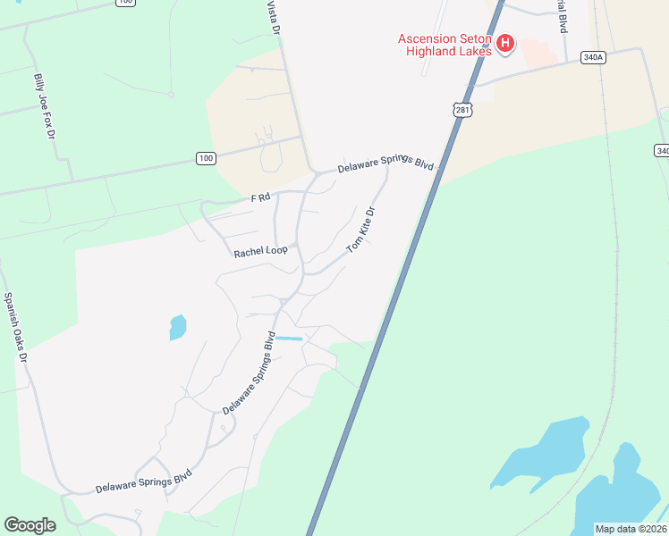 map of restaurants, bars, coffee shops, grocery stores, and more near 176 Tom Kite Drive in Burnet