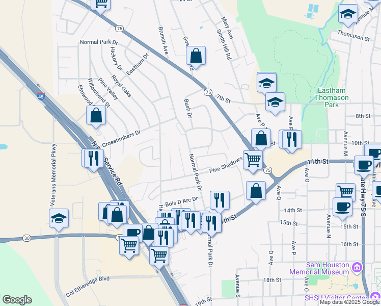 map of restaurants, bars, coffee shops, grocery stores, and more near 1107 Holly Springs Drive in Huntsville