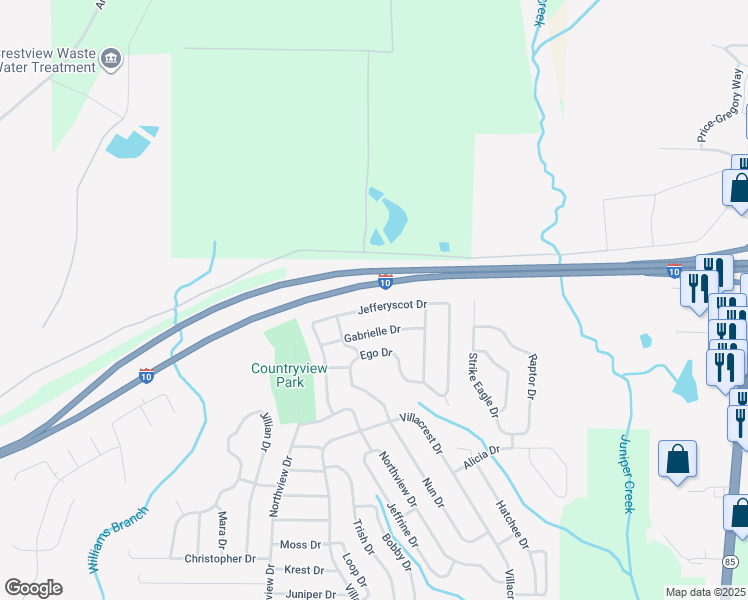 map of restaurants, bars, coffee shops, grocery stores, and more near 1247 Jefferyscot Drive in Crestview
