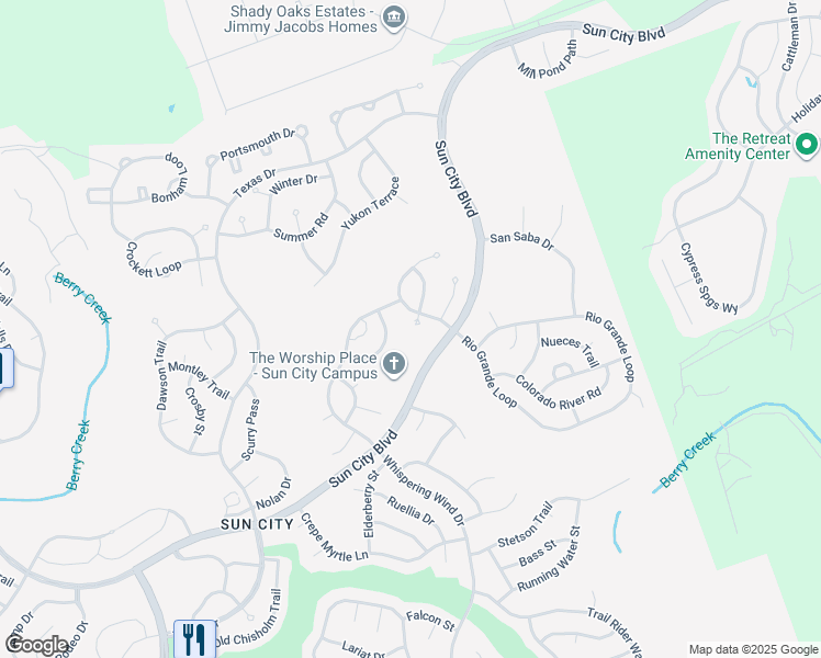 map of restaurants, bars, coffee shops, grocery stores, and more near 206 Ranier Lane in Georgetown