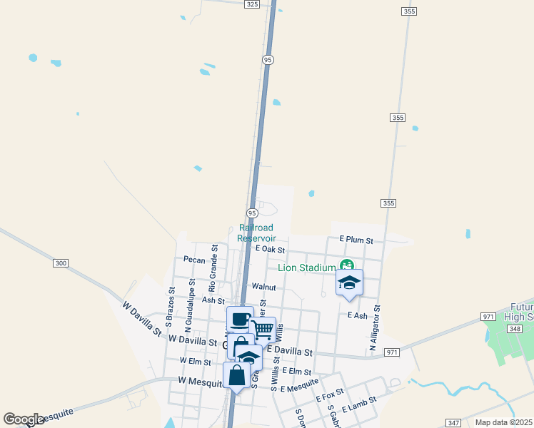 map of restaurants, bars, coffee shops, grocery stores, and more near 800 North Commerce Street in Granger