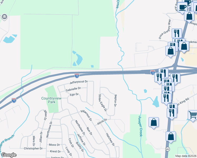 map of restaurants, bars, coffee shops, grocery stores, and more near 149 Strike Eagle Drive in Crestview