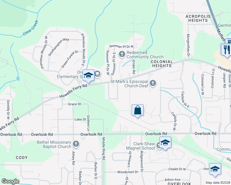 map of restaurants, bars, coffee shops, grocery stores, and more near 1713-1717 Tew Drive in Mobile