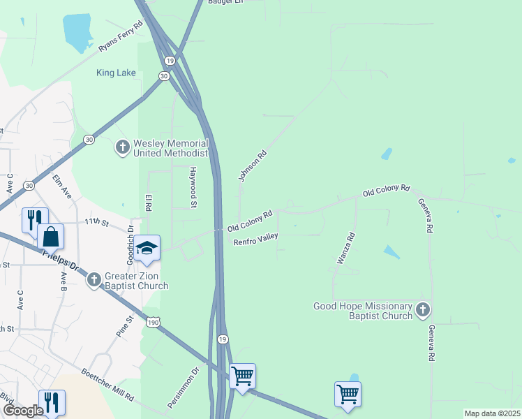 map of restaurants, bars, coffee shops, grocery stores, and more near 2017 Old Colony Road in Huntsville