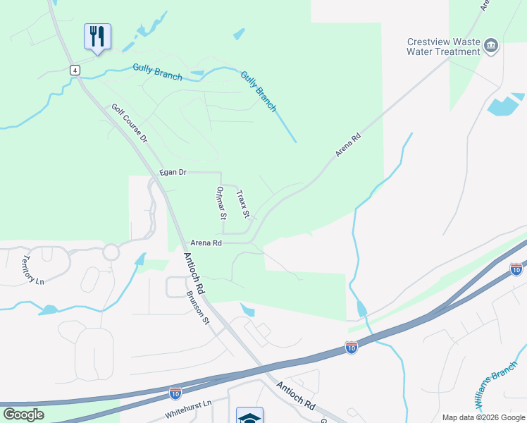 map of restaurants, bars, coffee shops, grocery stores, and more near 2238 Titanium Drive in Crestview