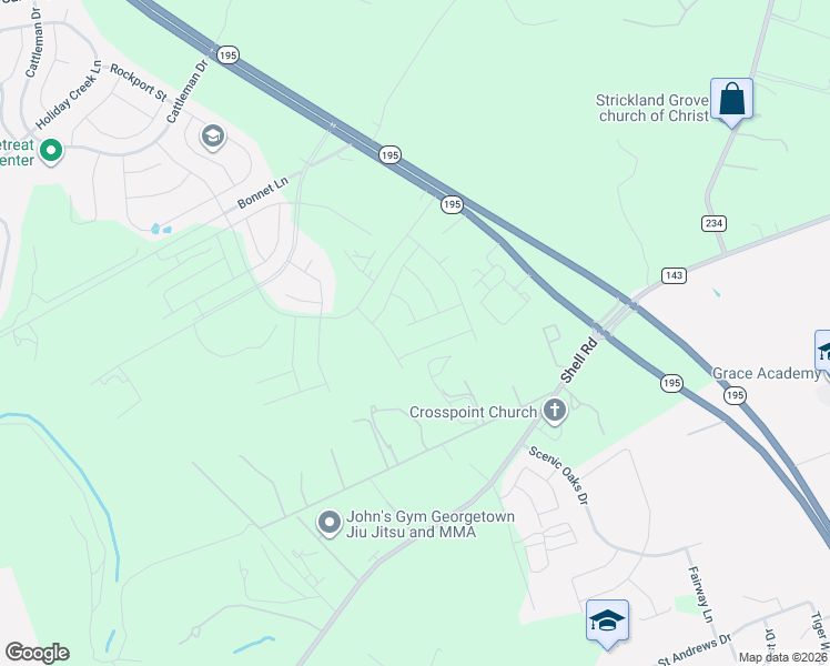 map of restaurants, bars, coffee shops, grocery stores, and more near 1812 Davee Place in Georgetown