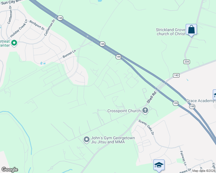 map of restaurants, bars, coffee shops, grocery stores, and more near 180 Pvt Road 912 in Georgetown