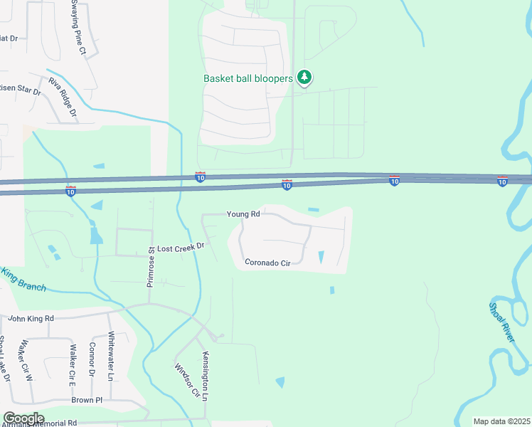 map of restaurants, bars, coffee shops, grocery stores, and more near Young Road in Crestview
