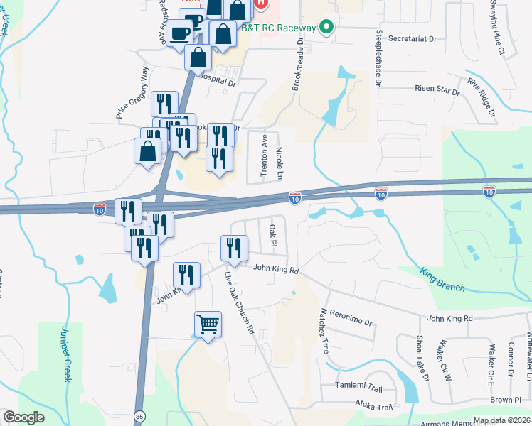 map of restaurants, bars, coffee shops, grocery stores, and more near 149 Oak Terrace Drive in Crestview