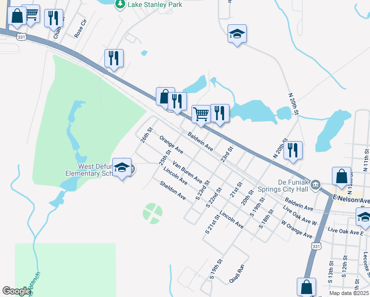 map of restaurants, bars, coffee shops, grocery stores, and more near 841 Live Oak Avenue West in DeFuniak Springs