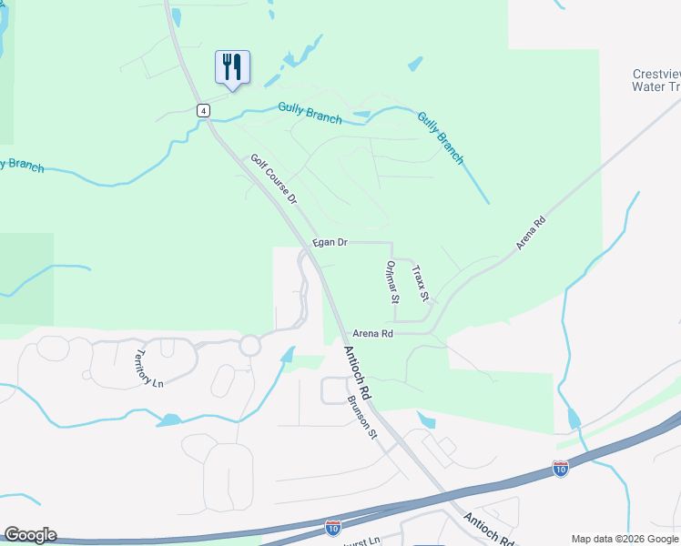 map of restaurants, bars, coffee shops, grocery stores, and more near 111 Eagle Drive in Crestview