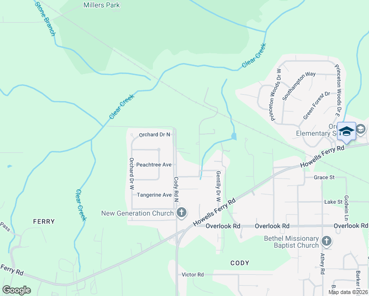 map of restaurants, bars, coffee shops, grocery stores, and more near 1774 Cody Road North in Mobile