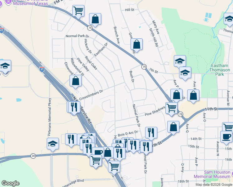 map of restaurants, bars, coffee shops, grocery stores, and more near 403 Hickory Drive in Huntsville