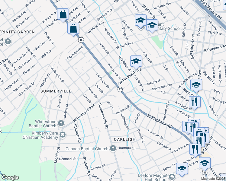 map of restaurants, bars, coffee shops, grocery stores, and more near 1813 West Prichard Avenue in Mobile