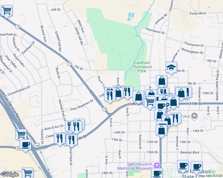 map of restaurants, bars, coffee shops, grocery stores, and more near 911 Old Madisonville Road in Huntsville