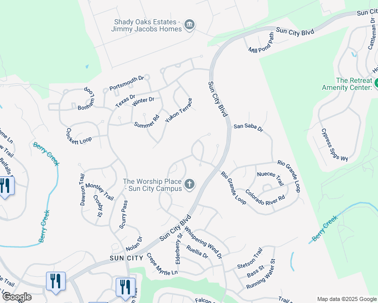 map of restaurants, bars, coffee shops, grocery stores, and more near 403 Sundance Lane in Georgetown