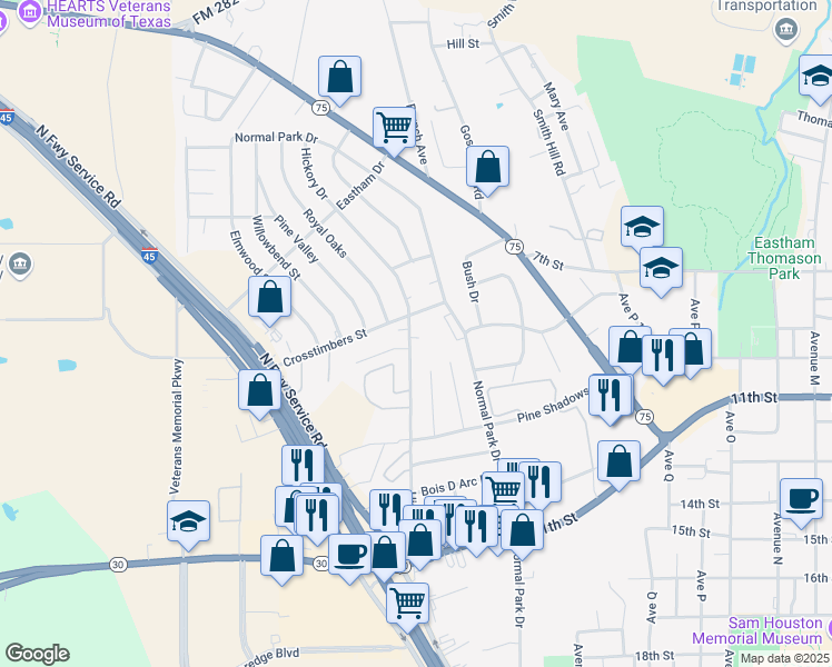 map of restaurants, bars, coffee shops, grocery stores, and more near 403 Hickory Drive in Huntsville