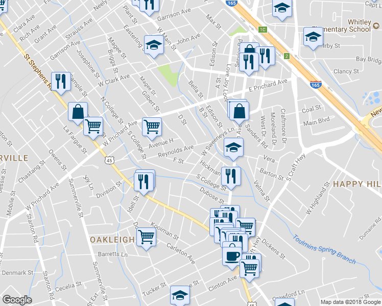 map of restaurants, bars, coffee shops, grocery stores, and more near 727 E Street in Prichard