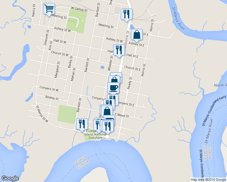 map of restaurants, bars, coffee shops, grocery stores, and more near 421 Osborne Street in Saint Marys