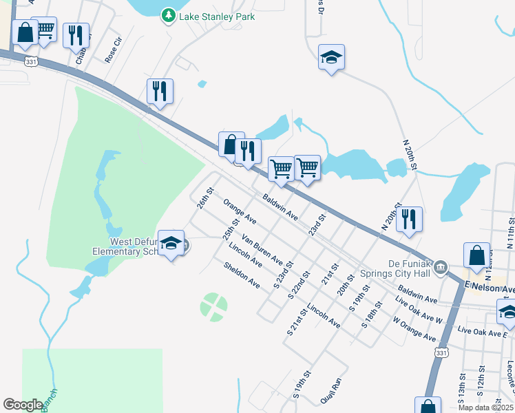 map of restaurants, bars, coffee shops, grocery stores, and more near 841 Live Oak Ave W in DeFuniak Springs