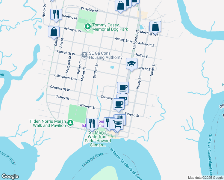 map of restaurants, bars, coffee shops, grocery stores, and more near 409 Wheeler Street in St. Marys