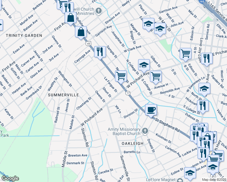 map of restaurants, bars, coffee shops, grocery stores, and more near 717 La Fargue Street in Prichard