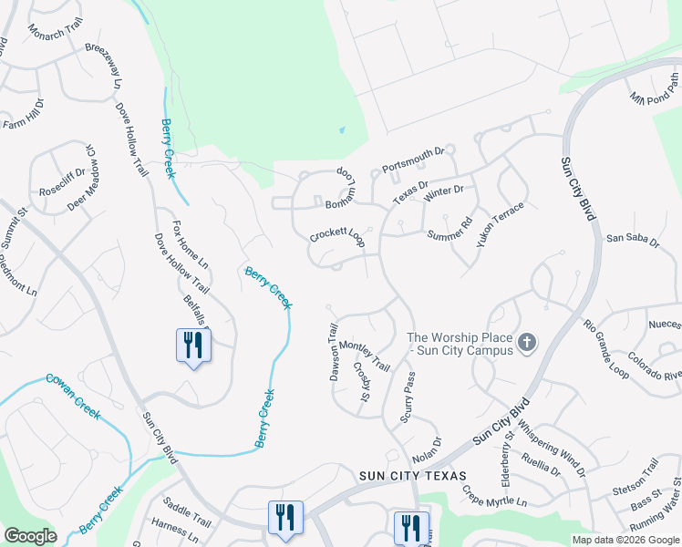 map of restaurants, bars, coffee shops, grocery stores, and more near 211 Crockett Loop in Georgetown