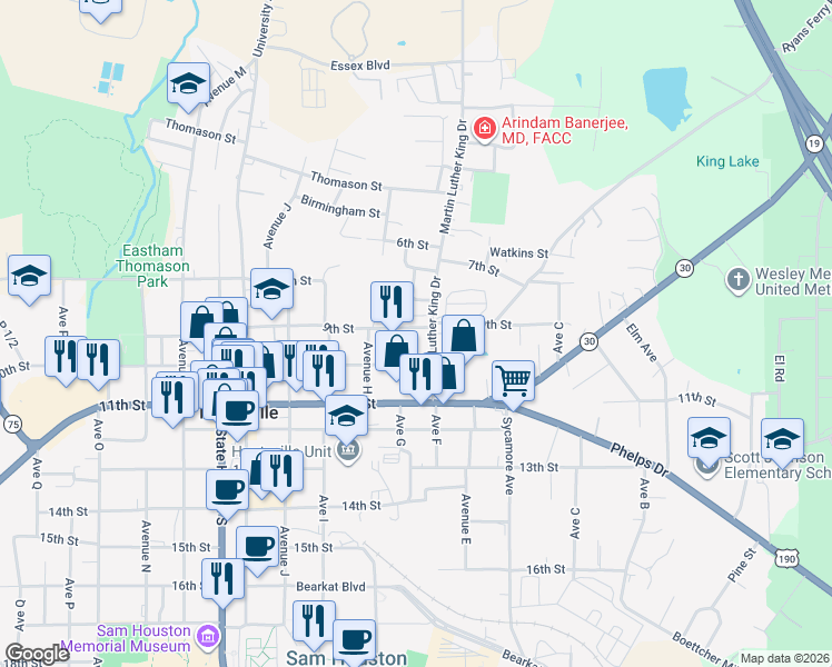 map of restaurants, bars, coffee shops, grocery stores, and more near 611 9th Street in Huntsville