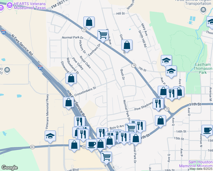 map of restaurants, bars, coffee shops, grocery stores, and more near 403 Hickory Drive in Huntsville