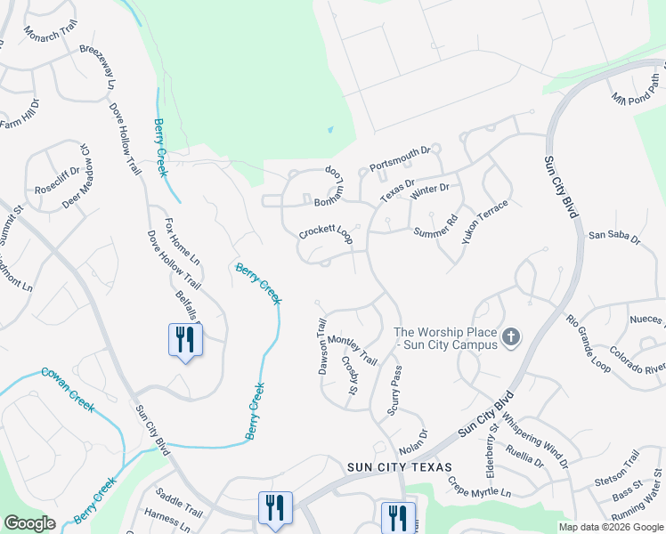 map of restaurants, bars, coffee shops, grocery stores, and more near 211 Crockett Loop in Georgetown