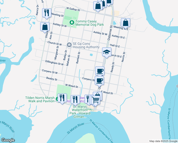 map of restaurants, bars, coffee shops, grocery stores, and more near 211 Dillingham Street West in Saint Marys