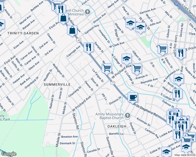 map of restaurants, bars, coffee shops, grocery stores, and more near 717 Lafargue St in Prichard
