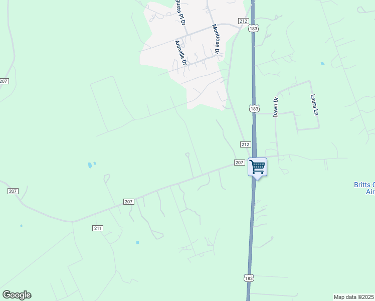 map of restaurants, bars, coffee shops, grocery stores, and more near 290 County Road 207 in Liberty Hill