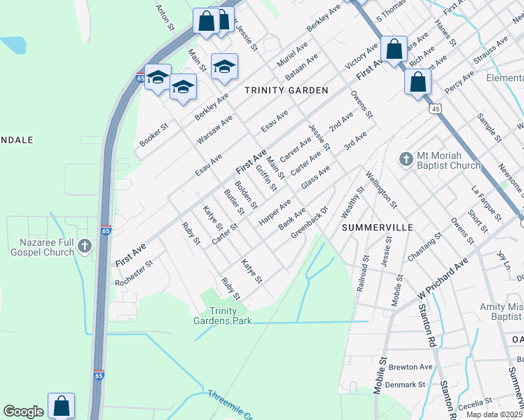 map of restaurants, bars, coffee shops, grocery stores, and more near 2807 Carter Avenue in Mobile