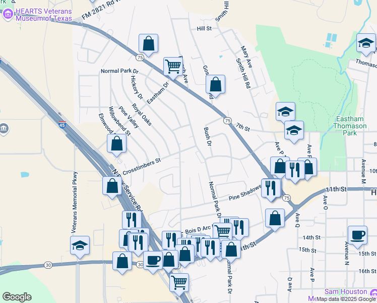 map of restaurants, bars, coffee shops, grocery stores, and more near 403 Hickory Drive in Huntsville