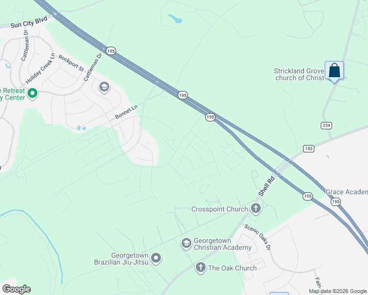 map of restaurants, bars, coffee shops, grocery stores, and more near 1921 Fannie Road in Georgetown