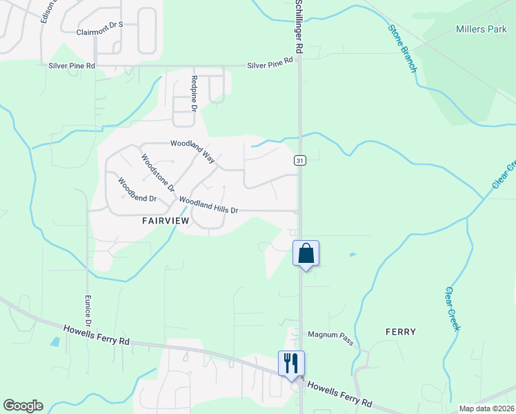 map of restaurants, bars, coffee shops, grocery stores, and more near 7910 Woodland Hills Drive in Semmes