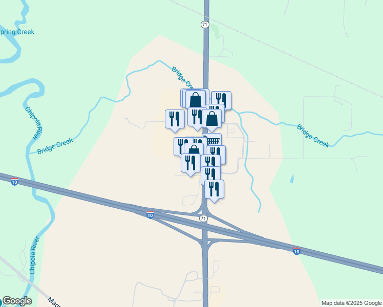 map of restaurants, bars, coffee shops, grocery stores, and more near 4926 Westside Plaza in Marianna