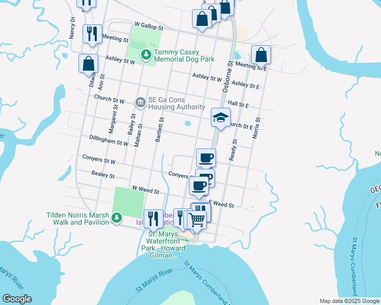 map of restaurants, bars, coffee shops, grocery stores, and more near 409 Wheeler Street in St. Marys