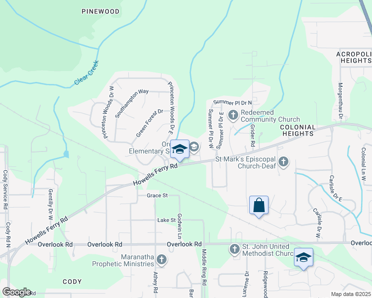 map of restaurants, bars, coffee shops, grocery stores, and more near 6400 Howells Ferry Road in Mobile