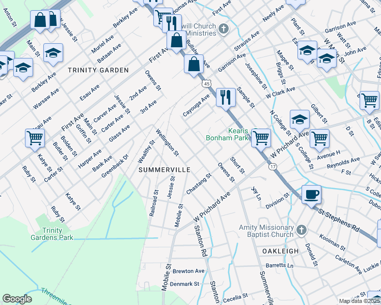 map of restaurants, bars, coffee shops, grocery stores, and more near 921 Owens Street in Prichard